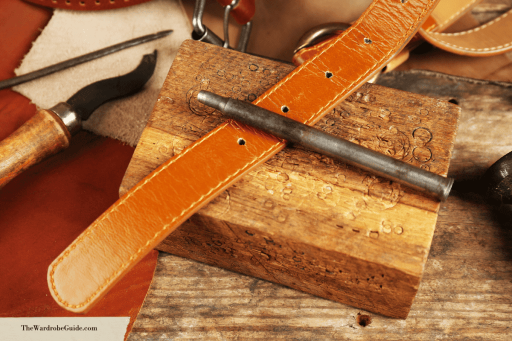 a belt having holes added with a leather awl.