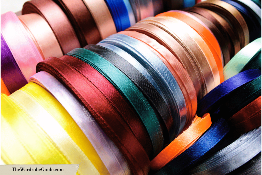 Ribbons used to label theatre costumes for rentals