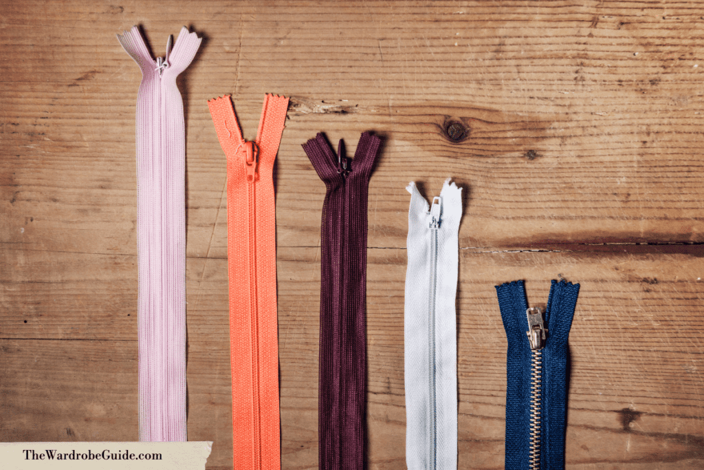 Different types of zippers.