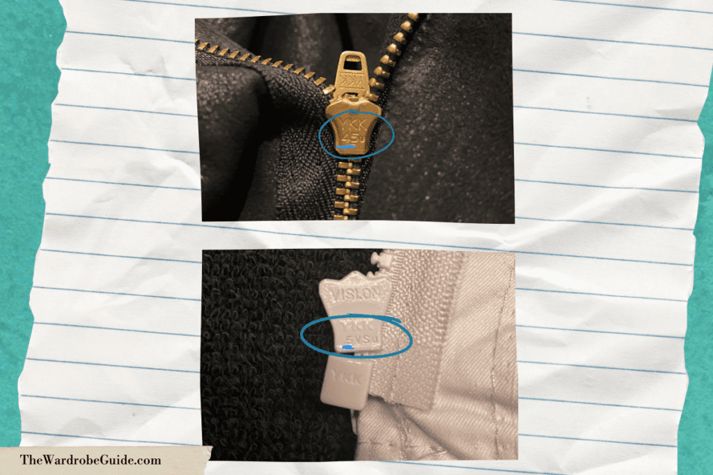 Detail look at the sizing on the zipper slider